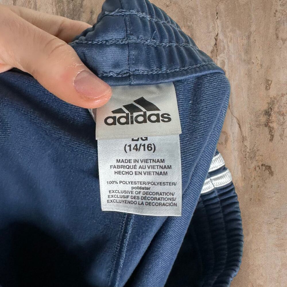 Vintage Y2K Adidas Sweatpants Youth L Slate Blue Polyester Joggers 3 Stripes - Picture 6 of 6